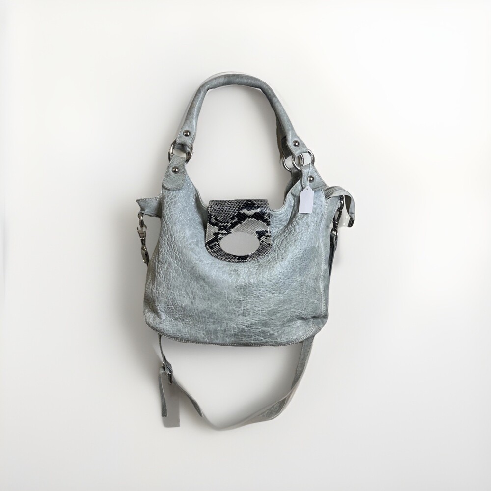 INNUE Italy Genuine Leather Snake Like Gray Handbag Shoulder Crossbody Retro
